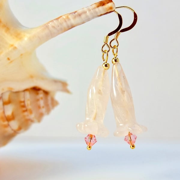 Rose Quartz Flower Earrings - Handmade In Devon, Free UK Delivery.