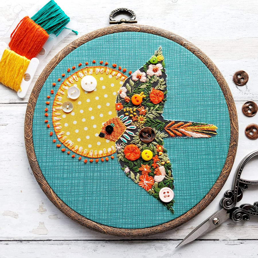 Floral Bird Hand Embroidered Hoop