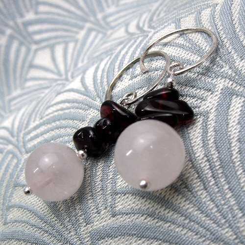 Rose Quartz Earrings, Rose Quartz Pink Semi-Precious Dangle Earrings DD8