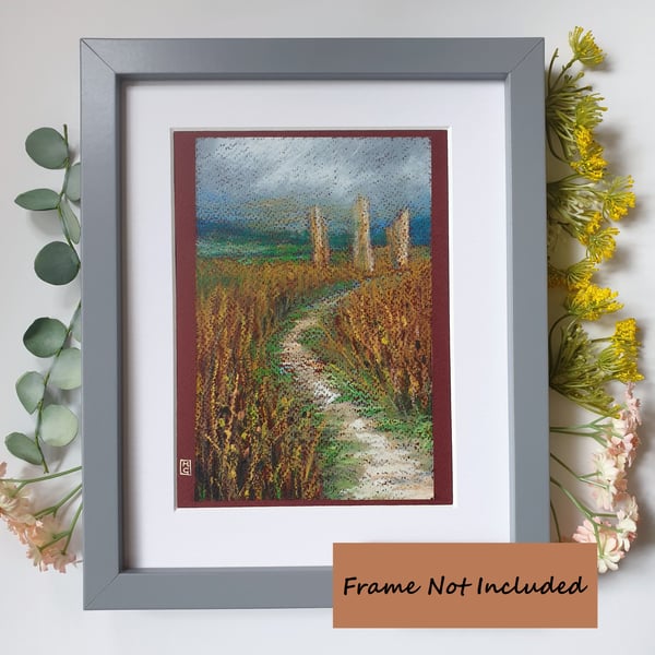 Machrie Moor Standing Stones, Arran, Scotland - Original oil pastel painting