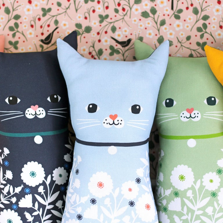 Powder Blue Cat Cushion - Fabric Cat - Decorative Animal Cushion - Cat Gift