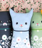 Powder Blue Cat Cushion - Fabric Cat - Decorative Animal Cushion - Cat Gift