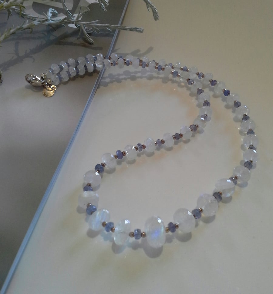 Sri Lanka Moonstone & AA Grade Tanzanite Sterling Silver Necklace