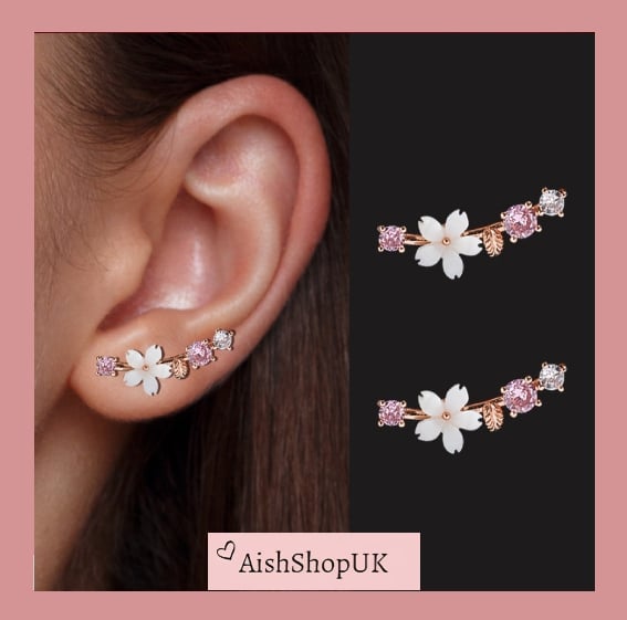 Silver & Pink Cherry Blossom Earrings, Shell Flower Earrings, Pink Flower