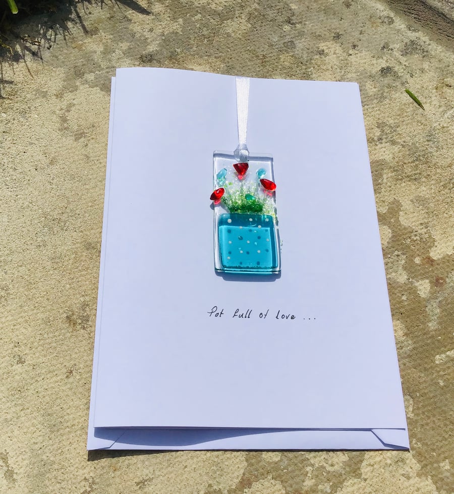 Pot full of love in turquiose  blank card 