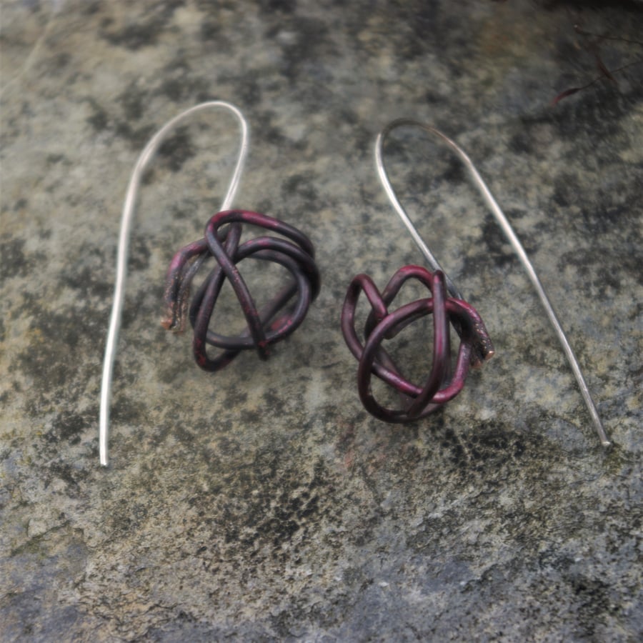  Copper and Silver Squiggle Dangle Earrings