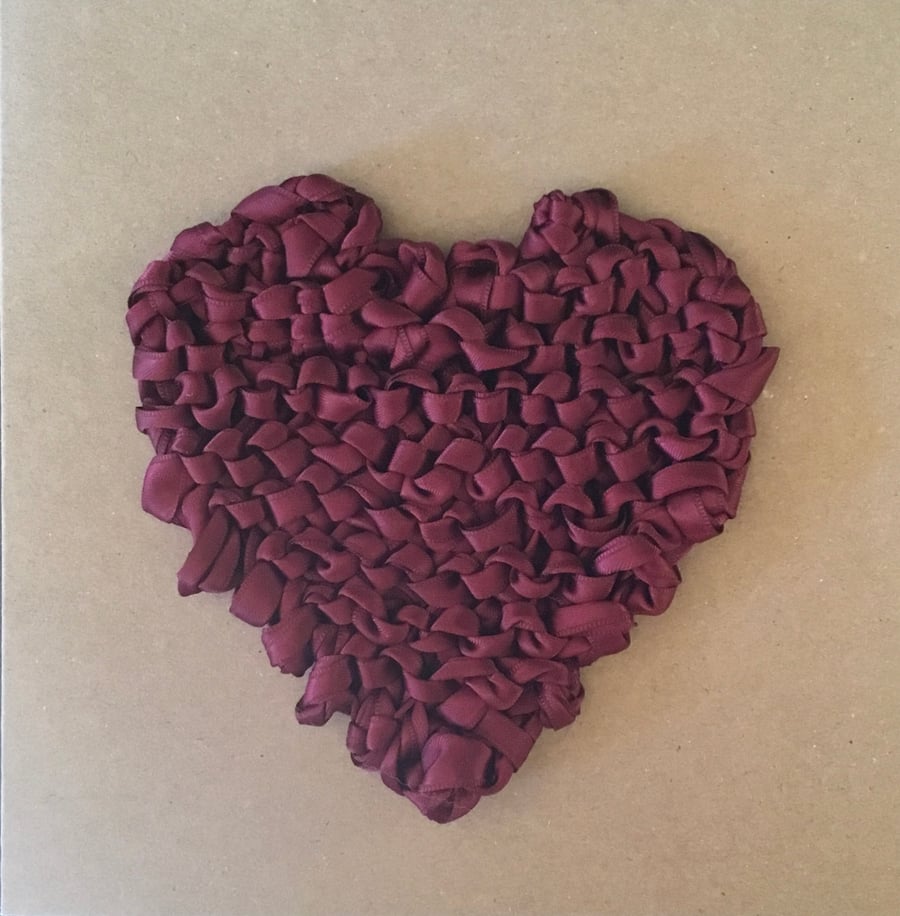 Handmade Card with Knitted Satin Ribbon Heart