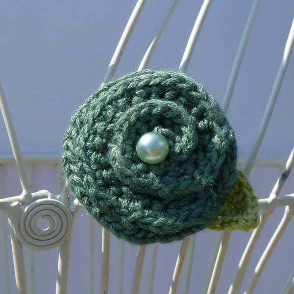 Crochet spiral brooch