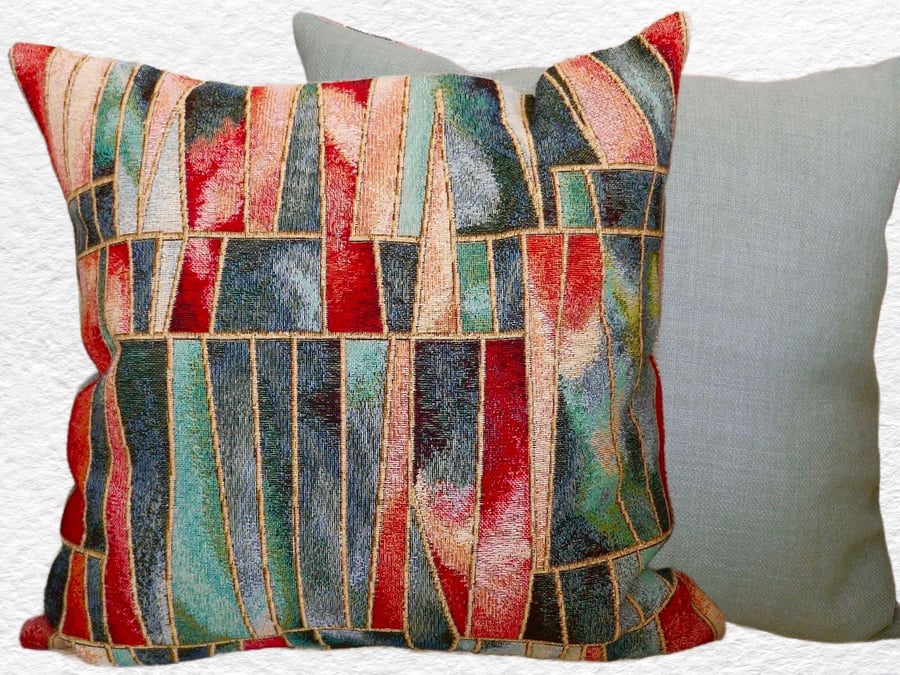 Cushion Cover: Tapestry Shards design Mint reverse 17” (43cm)