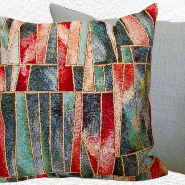 Scatter Cushion: Tapestry Shards design Mint reverse 17” (43cm)