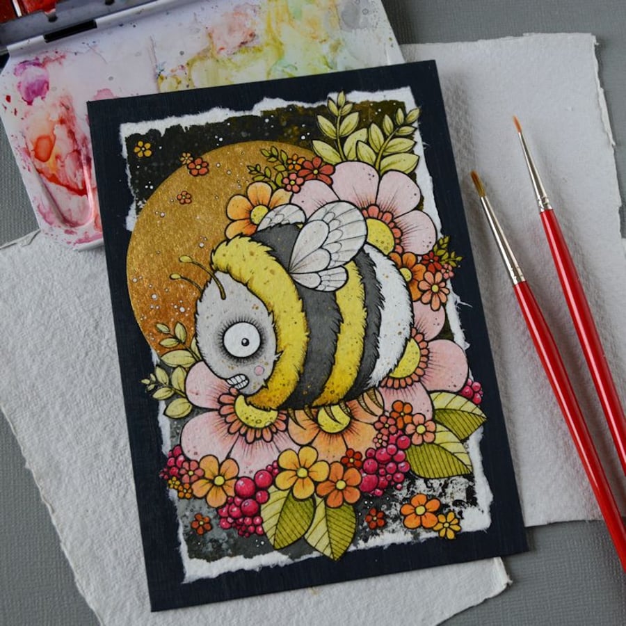 big summer bee - original A6 collage illustration