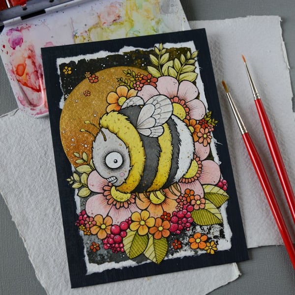 big summer bee - original A6 collage illustration