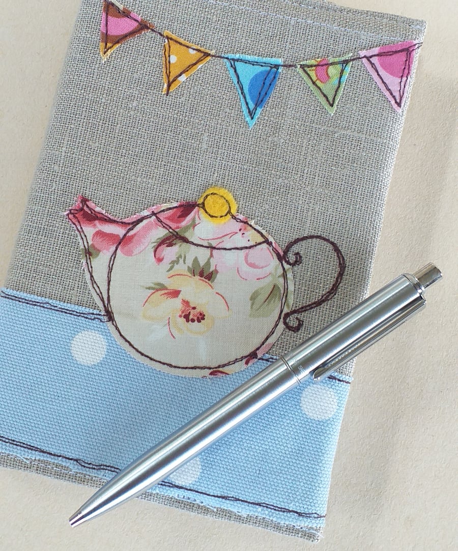 A6 Notebook with an Embroidered Teatime Design on a Removable Cover
