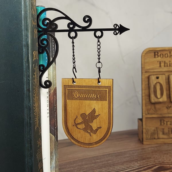 Romance Genre Divider Bookshelf Decor  Solid Walnut Library Sign