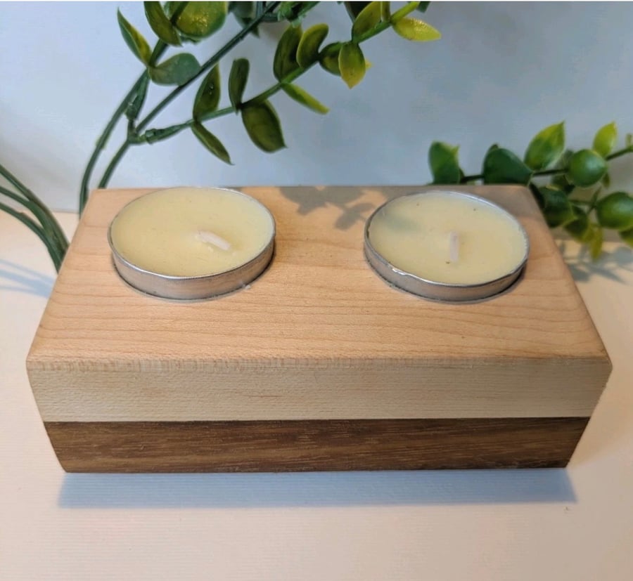 Ash and Mahogany double tea light holder 
