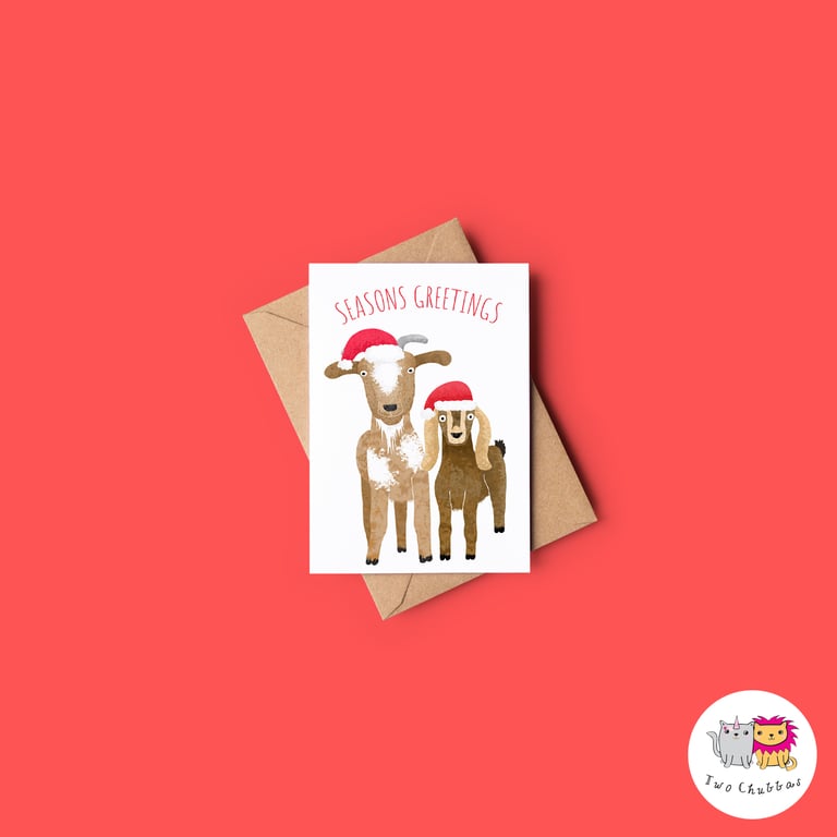 Goat Christmas Card, A6 Christmas Card, Cute Animal Christmas Card