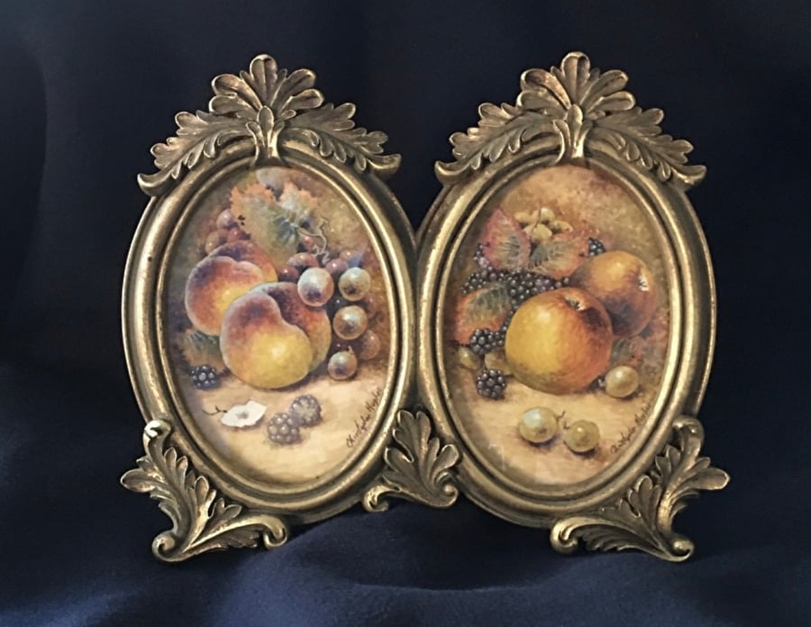 Worcester Fruit . Original Watercolour Paintings . Framed Double 