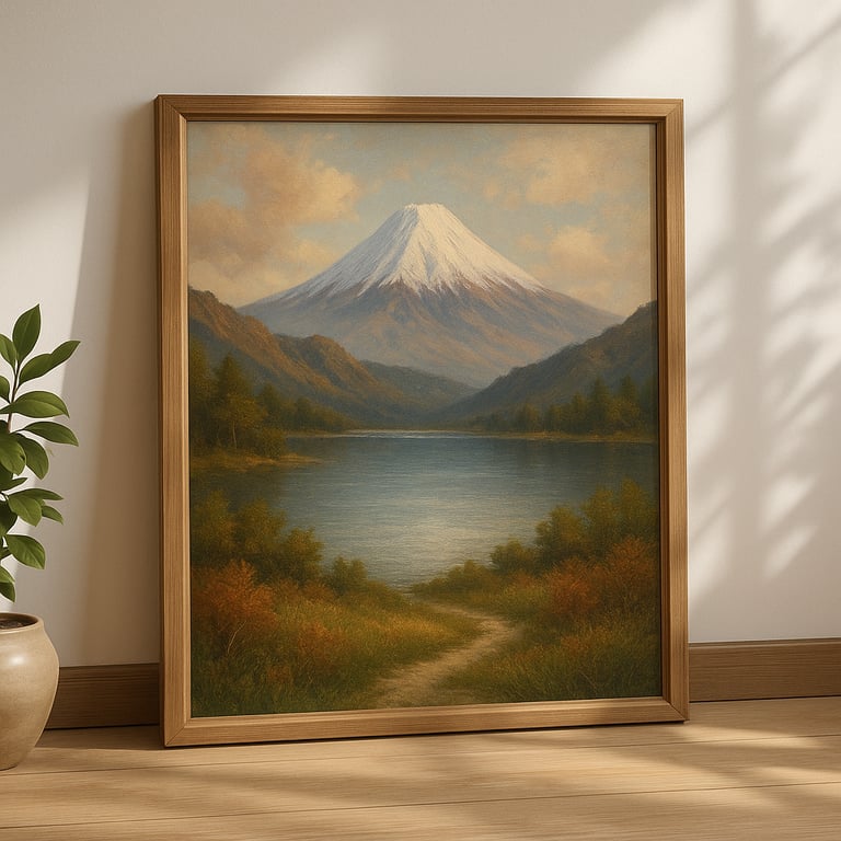 Snow-Capped Mountain Landscape Print – Tranquil Lake Wall Art for UK Home Decor