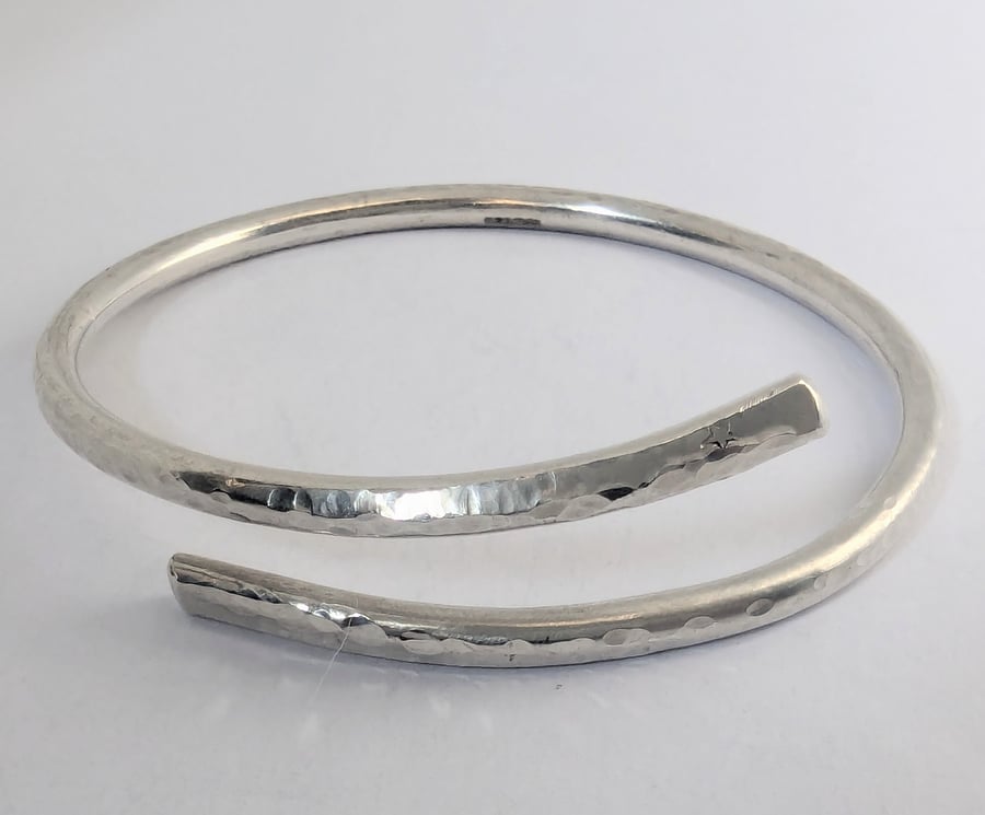 Recycled Sterling Silver Bangle, chunky, hammered
