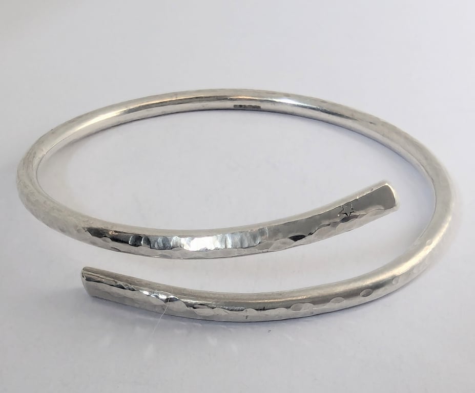 Recycled Sterling Silver Bangle, chunky, hammered