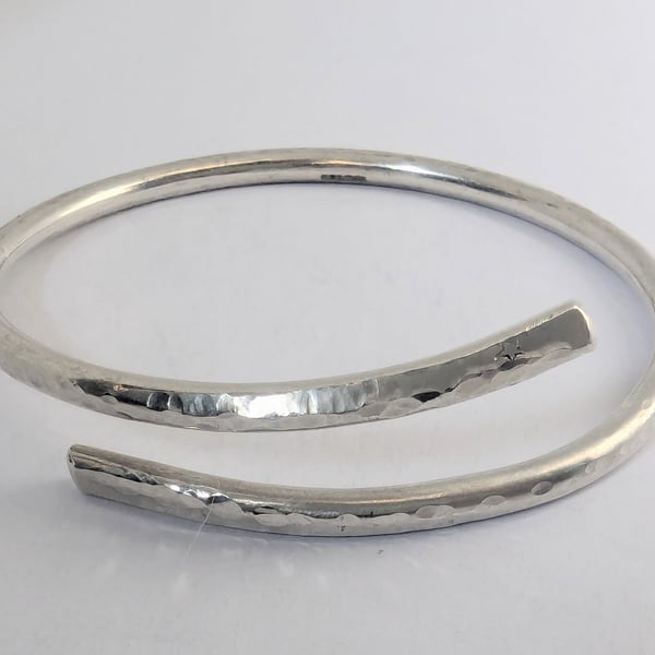 Recycled Sterling Silver Bangle, chunky, hammered