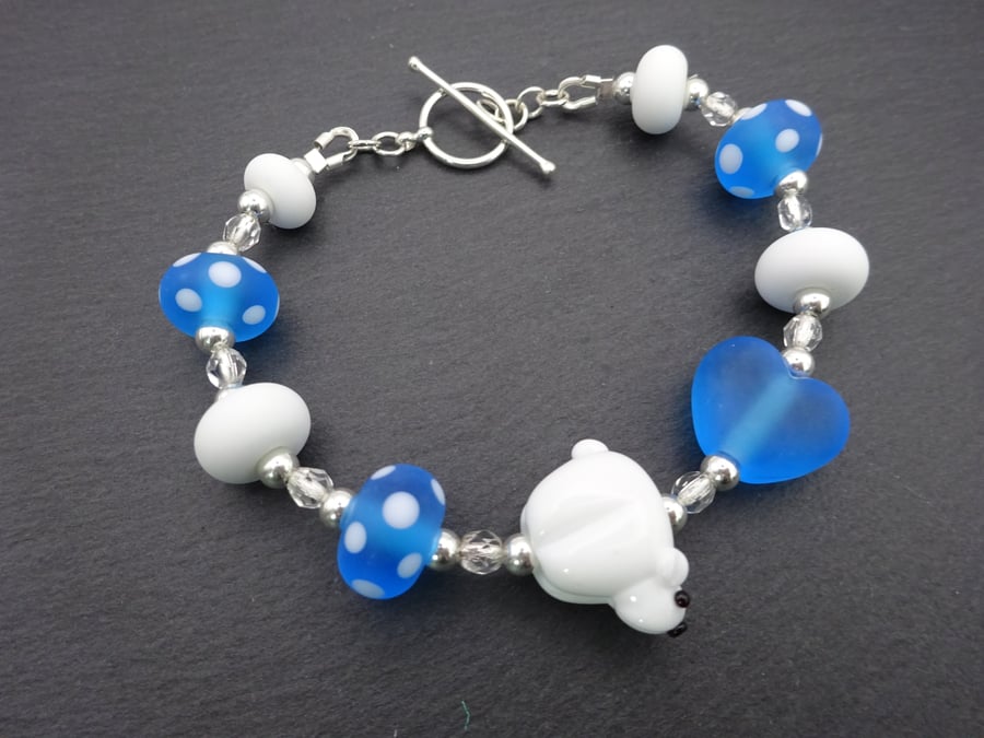 lampwork glass polar bear bracelet