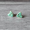 Turquoise Ceramic Heart Button Earrings