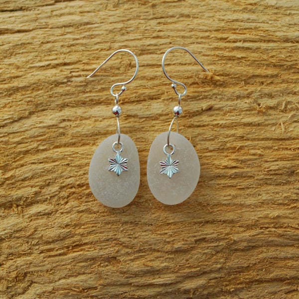Sea glass earrings with silver stars