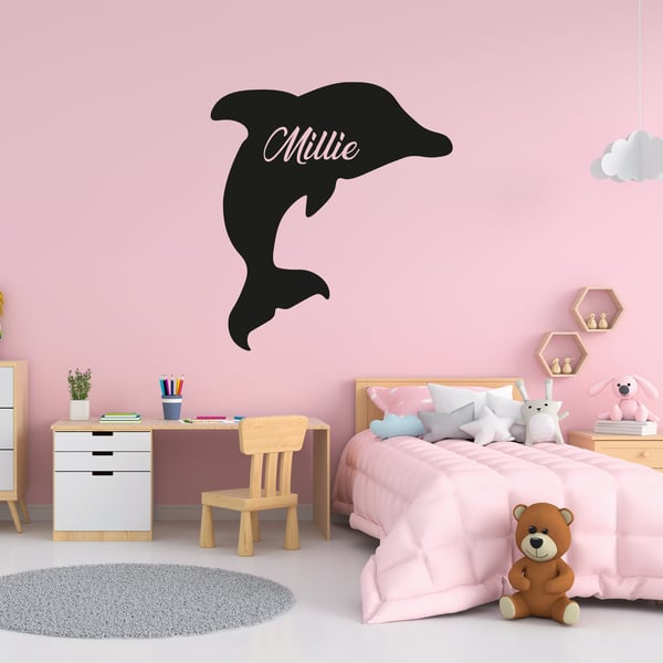 Personalised Name silhouette Dolphin Wall Sticker - Children Bedroom, Nursey