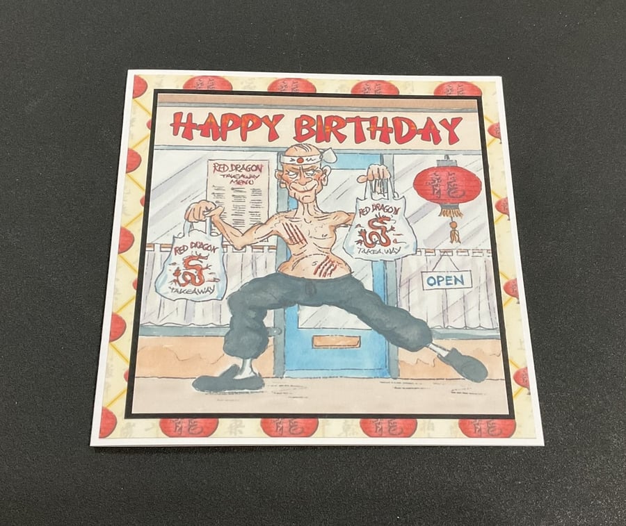 Funny Wrinklies at the Movies 6 x6 inch Birthday card -  Enter the Dragon