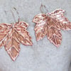 Leaf earrings in etched copper