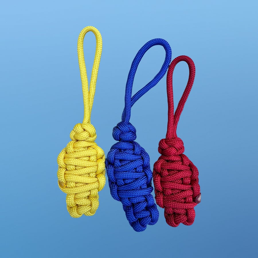 Handmade Paracord Mummy Zip Pull Trio - Primary Collection - Best Value Bundle