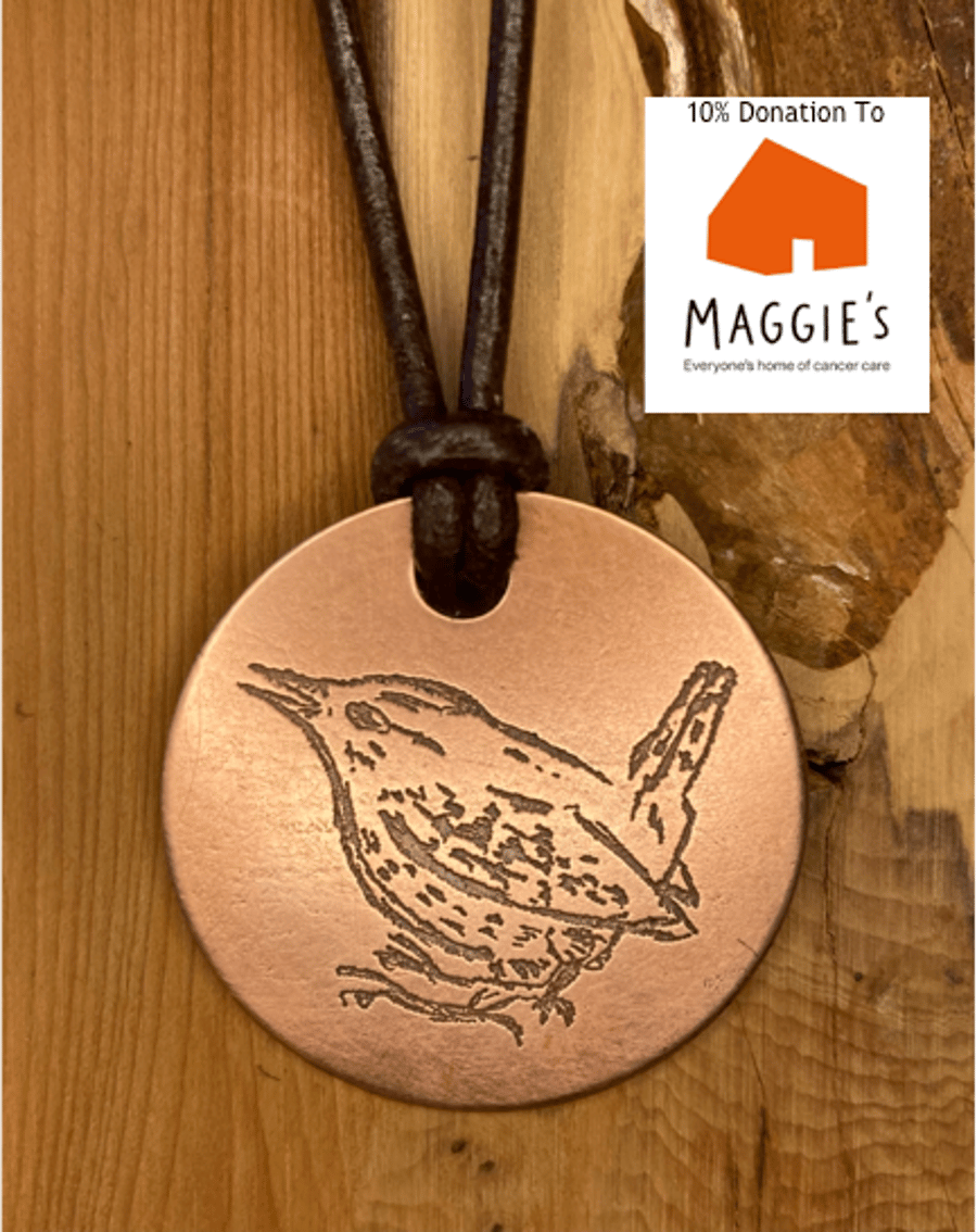 Wren - Handmade Etched Copper Pendant Necklace