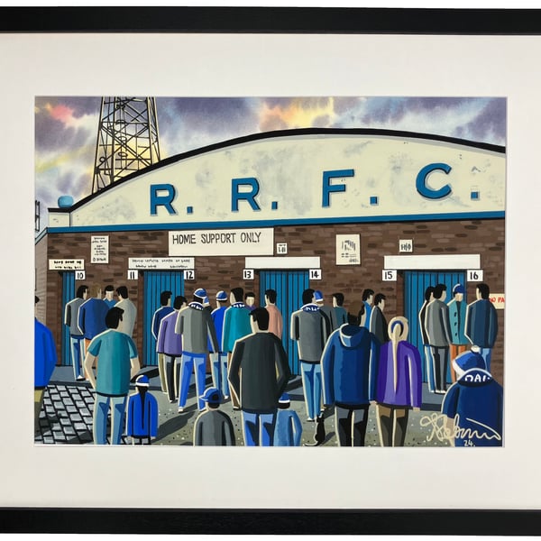 Raith Rovers, Retro Starks Park Football Stadium Art Print 20" x 16" Frame Size