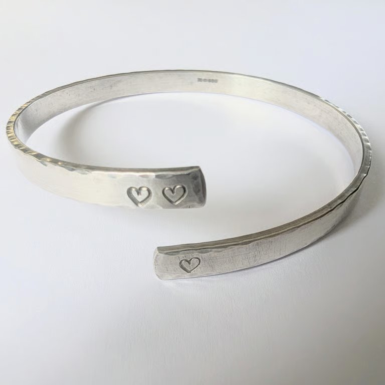 LOVE and Heart Bangle, Recycled Sterling Silver, Secret LOVE Message Inside