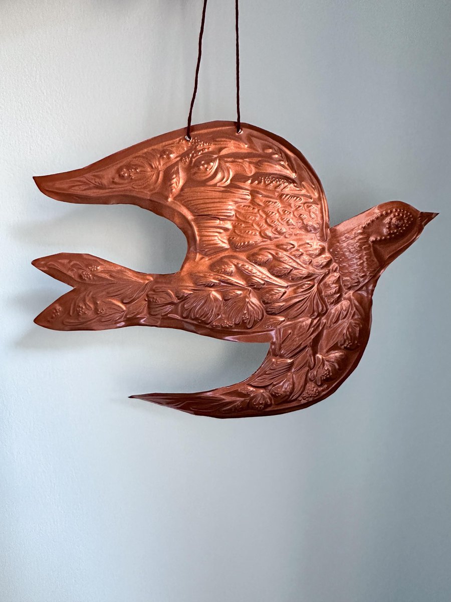 Honeysuckle Swallow, Handmade Hanging Copper Foil Decoration