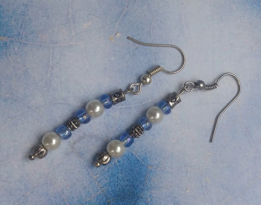 Beaded Earrings with Pearls, Glass and Tibetan Silver