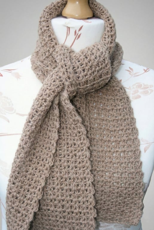 Beautiful Taupe Crocheted Scarf - Luxury Alpaca Scarf - Indoor Scarf
