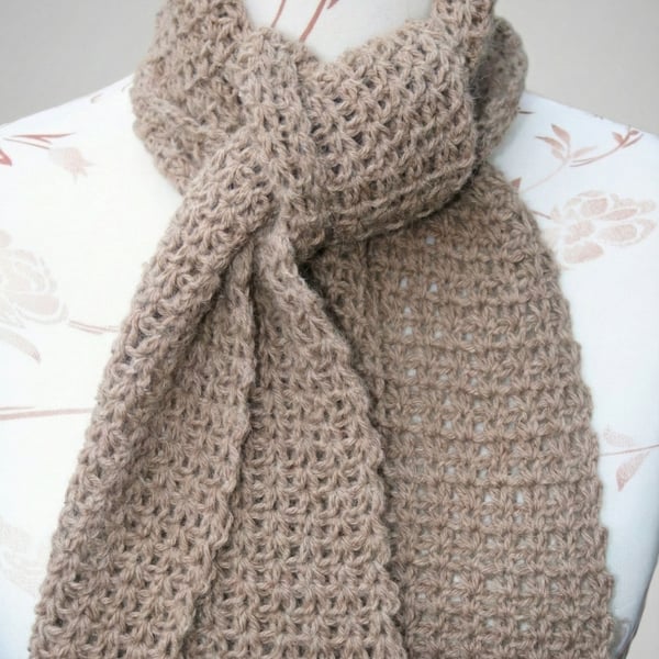 Beautiful Taupe Crocheted Scarf - Luxury Alpaca Scarf - Indoor Scarf