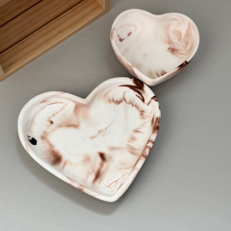 Set of 2 Blush Marbled Heart Trinket Dishes