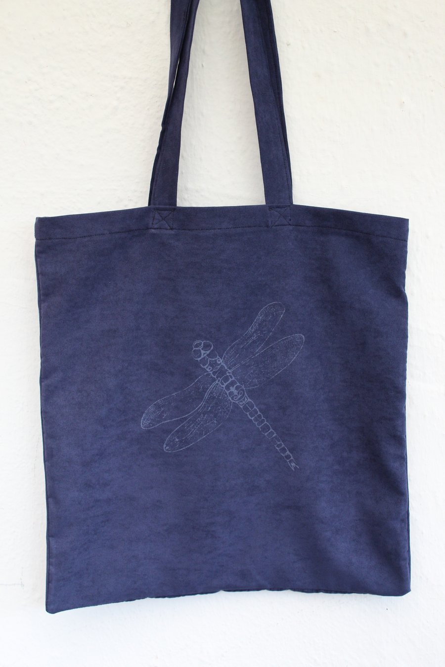 Handmade blue up cycled suede effect Tote bag,dragonfly screen print Bag,gift