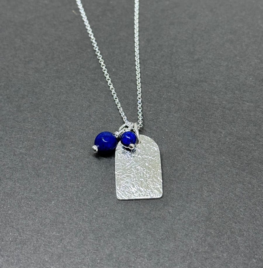Contemporary arch silver pendant - recycled sterling silver - lapis lazuli