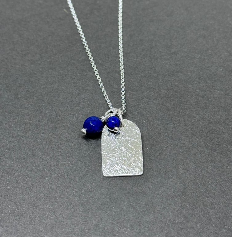 Contemporary arch silver pendant - recycled sterling silver - lapis lazuli