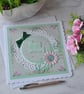 Happy Birthday Green Pink Flower Large 3D Luxury Handmade Card - Image 1