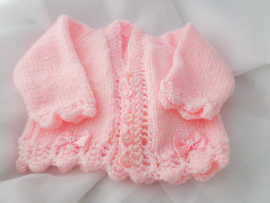 Knitted pink baby cardigan 16 inch 