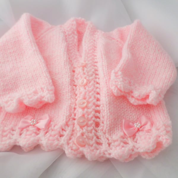 Knitted pink baby cardigan 16 inch 