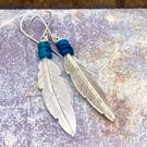 Sterling Silver Feather & Azurite Earrings