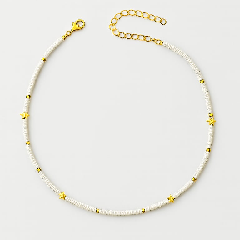 White starburst necklace - minimalist beaded necklace - gift for him and her