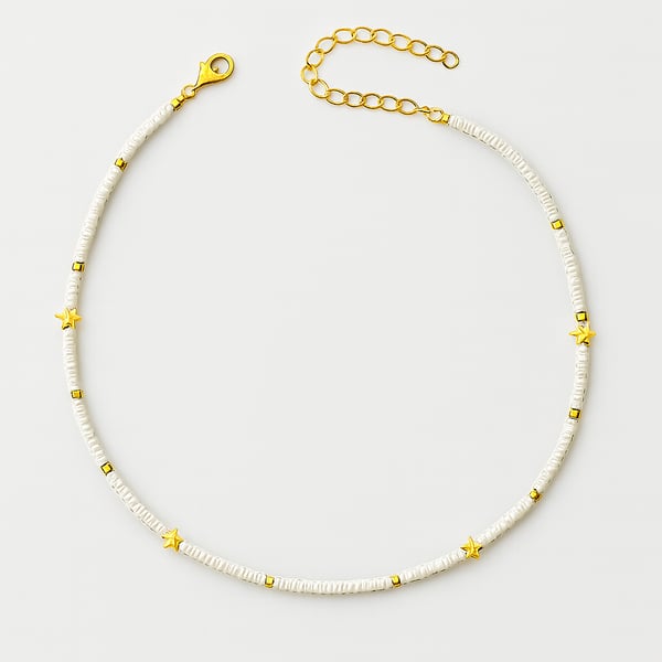White starburst necklace - minimalist beaded necklace - gift for him and her