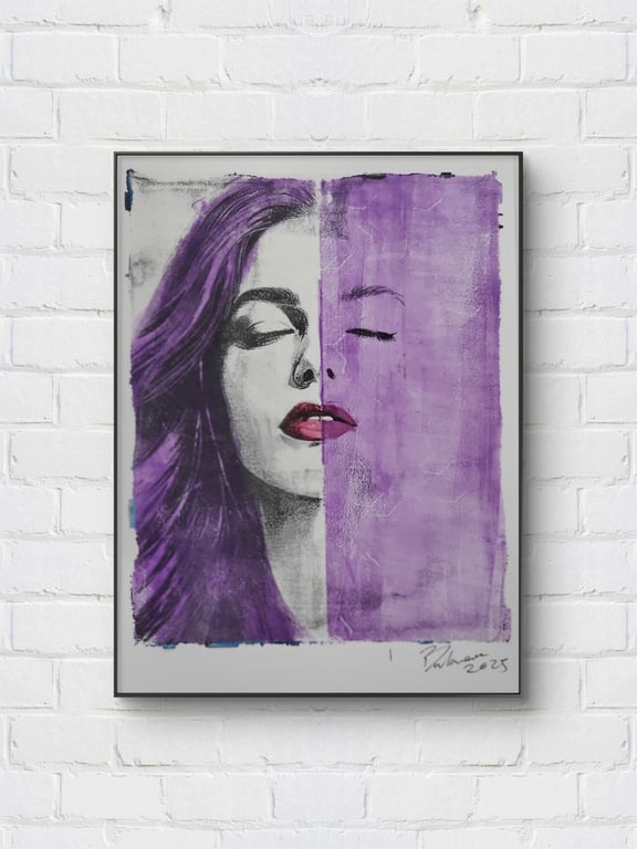 Monoprint unique art Goth vibe purple beauty 